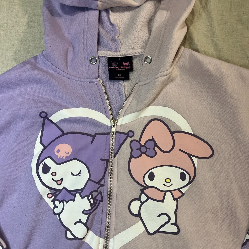 My Melody & Kuromi by Sanrio Pastel Purple Pink Color Block Full Zip Hoodie - Picture 3 of 12